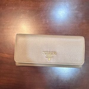 Prada Vitello Grain Argilla (Taupe) Leather ID Holder Continental Long Wallet